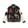 Men Bomber Jacket Baseball jacket Flight Jacket Flocking letters and embroidery design Trendy matching Faux leather fleece jacket camouflage jacket Asian size bj1