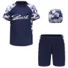 Hoeden Kid Jongens Badpak Badmode Strandkleding Sets Zwemtopjes met korte mouwen Zwembroeken en Hoed Zomeroutfits Rash Guard Zwemkleding