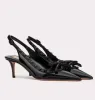 Elegante Brauthochzeitsnieten Schleife Slingback-Schuhe Lackleder Nude Schwarz Weiß High Heels Spitzschuh Pumps Lady Elegant Walking EU35-42