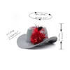 Boinas 652F Mujeres Vintage Sombrero de ala ancha Vaquera Flor Plumas Fedora Party Prop