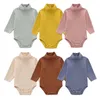 Rompers babykläder vinter stickade bodysuits för pojkar flickor födda 0 till 3 6 9 12 18 månader lång ärmmull bomull onesie hög krage