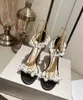 2024 Designer Pearl Leather Sandals Stilettos High Heels Ankel Strap äkta läder Black White Lady Wedding Shoes Maisel JC