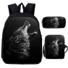 Backpack Cool Wolf Backpack animal 3D Print school bag Students Bookbag boys girls Bag Laptop Daypack Shoulder Bags Pencil Case 3pcs/Set