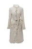 Women's Runway Trench Coats Stand Collar Long Sleeves Fashion High Street Lace Up Belt Designer Outerwear