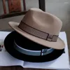 Boinas Sombrero Fedora de lana de gran tamaño para hombres Moda Otoño Invierno Ala corta Fieltro de alta calidad