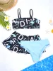 Badmode Kinderen Bikini's Jarretel Tube Top Rok En Slipje Drie Delig Pak Meisjes Beachwear Letter Print Kinderen Zwemmen Badpak