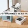 Boxes Front Entry Top Exit Cat Litter Box with Lid Foldable Large Kitty Litter Boxes Drawer type Cats Toilet Including Plastic Scoop