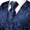 Hitie Navy Blue Mens Vest Formal Silk Paisley Waistcoat Jacket Tie Handkakor Manschettknappar Set för Male Dress Suit Wedding Party 240228