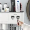 Cabezas Soporte del cepillo de dientes elossamagnético, exprimidor de pasta de dientes doble automática, dispensador, estante de almacenamiento, accesorios de estante de baño