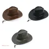 Bérets Chapeau de cowboy de mode avec corde coupe-vent Cowgirl All-match pour unisexe