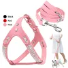 Harnesses Soft Rhinestone Dog Harness and Leash Set Puppy Vest With Crystal Bone Pendant Pet Puppy Cat Vest For Chihuahua French Bulldog