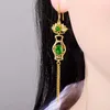 Boucles d'oreilles pendantes en Jade naturel Hetian, longues et élégantes, pompon Hanfu, jaspe, assemblage ancien, Cheongsam, verseau, bijoux