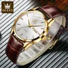 OLEVS Herrenuhr, Top-Marke, Luxus-Quarz-Armbanduhr, atmungsaktives Lederarmband, wasserdicht, Business-Casual, 240227
