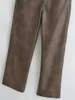 Женские брюки с низкой талией, прямые брюки из искусственной кожи, коричневые, черные, женские, осень-зима, повседневные, свободного кроя