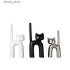 Outra decoração para casa Artesanato em cerâmica Abstrato Gato Desenho animado Gatinho H Forma Preto e Branco Porcelana Artesanato Esculturas de Animais Decoração de Casa Q240229