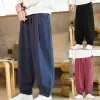 Pantaloni Pantaloni Kung Fu stile cinese da uomo Pantaloni larghi Pantaloni a gamba larga Misto lino cotone Pantaloni Harem casual larghi in vita elastica