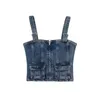 Tanques femininos traf denim colheita topo mulher azul ruched espartilho feminino sexy sem costas praia topos para 2024 streetwear bustier feminino