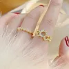 Cluster Rings 2024 French Gold Open Design Hollow Ring Women Zircon Adjustable Circle Wedding Fresh Sweet Style Exquisite Simple Accessories