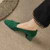 Dress Shoes Med Heel Woman Square Toe Spring Autumn Elegant Pumps French Style Vintage Slip On Ladies Tassels SimpleH24229