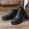 Bottes d'hiver de styliste pour hommes, haut de travail, noir, fond épais, chaussures décontractées en cuir pour moto