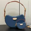 2024 Designer-Handtasche Damen M46856 Schulter-Crossbody-Taschen Klassiker Vintage-Leder Unterarm Halbmond-Geldbörse Denim-Stoff Runder Reißverschluss Erbse