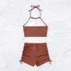 Women's Swimwear Womens Swimwear Solid Color Halter Split Swimsuit Flat Angle Sports Beach Bikini Set