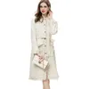 Women's Runway Trench Coats Stand Collar Long Sleeves Fashion High Street Lace Up Belt Designer Outerwear