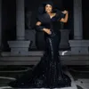 Nigéria Aso Ebi Robe de bal grande taille longue avec traîne en tulle détachable pour les occasions spéciales Robe de soirée sirène en dentelle perlée pour femmes noires AM425