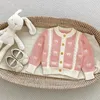 Conjuntos de roupas bonito nascido bebê menina outono roupas manga longa malha arco camisola cardigan tops malhas cinta macacão 2pcs outwear quente 0-3y