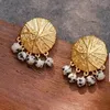 Tendance rétro européenne et américaine haut de gamme pierre mouchetée pierre énergétique plaquée cuivre boucles d'oreilles en or véritable 18 carats boucles d'oreilles à la mode et uniques