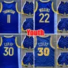 Short de maillot de basket-ball imprimé pour jeunes enfants Costume 2024 City 30 Stephen 11 Klay Andrew Curry Thompson 22 Wiggins Blanc Bleu Noir