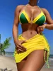 3 pieces of sexy bikini 2023 womens swimwear BR colorful contrasting thong Brazilian bikini set patch work swimwear beach suit 240229