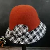 Berretti Fedora di moda di marca elegante scozzese autunno e inverno cappello di lana da donna con fiocco grande secchiello casual