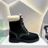 2024 Designer Autumn Winter Kurt Wool Women Boots Round Toe Women Shoes Lace-Up Genuine Leather Thick Bottom Ankle Boots Bota Feminina