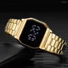 Armbandsur lyxiga digitala klockor för kvinnor elektroniska ledade armbandsur rostfritt stål klockband mode rosguld damer clock211h