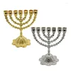 Ljusstakare Flower Base 7 Branch Menorah Metal Holder Temple Jewish Candlestick Decor