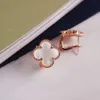 Designer Earring Vintage Four Leaf Clover Charm Vanlies Cleefity Stud Earring Back Mother-of-pearl High Quality Steel Gold Stud Agate for Women Wedding Jewelry 206