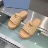 Designer dia haakplatform sandaalpartjes kurk bodem slipper zomer geweven schuifregelaars voor dames huis strandstro muilezel