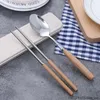 Dinnerware Sets 50Sets Stainless Steel Chopsticks Spoon Set With Wooden Handle Tableware In Chopstick Box
