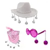 Berets Patterned Bandana & Weatern Cowboy Hat Pendant Sunglasses Set Discos Party Cowgirl Costume 3 Pieces