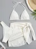 Swim wear 2023 New 3 Pieces Set Swimsuit Women Thong Swimwear Sexy Micro Bikini Set With Sarong Skirt White Beachwear Bathing Suit Pink 240229