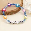 Link Bracelets Cross Border Bohemian Letter Crystal Beads Rainbow Acrylic Heart Handmade Beaded Women's Creative Bracelet