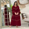 Abbigliamento etnico Wepbel Ricamo Abito Pleuche Caftano Manica lunga Abito musulmano Abaya Islam Donna 2023 Autunno Scollo a V Grande Swing Maxi