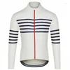 Vestes de course Printemps Rayé Blanc Manches Longues Jersey Jersey Casual Sport Chemise Aérodynamique VTT Ridewear Ropa Ciclismo Hombre