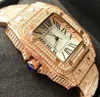 Ice de haute qualité Hip Hop Men de femmes S Diamonds Matchs MM en acier inoxydable Quartz carré de réservoir romain DIAL ROSE GOLA