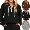 Kadın Hoodies Ladies Yarım Zip Kapüşonlu Sweatshirts Sonbahar Günlük Uzun Kollu Sıcak Günlük Çizim Slim Street Giyim 2023