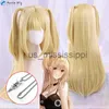 Cosplay perucas anime death note misamisa cosplay peruca longa amarela dupla cauda misa amane resistente ao calor cabelo mulher festa peruca livre boné x0901