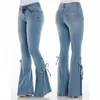 Jeans pour femmes Mode Femmes Évasées Mi-Taille À Lacets Denim Pantalon Pantalon Décontracté Automne Streetwear Stretch Dames Skinny