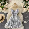 Casual Dresses Disco Nightclub Women's Deep V Wrapped Chest Sequins Sexig Suspender Celebrity Temperament Stäng midja tunn a-line