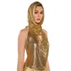 Kvinnors tankar Y2K Night Club Hooded Cowl Top Women Gold Metal Chainmail Halter-Neck